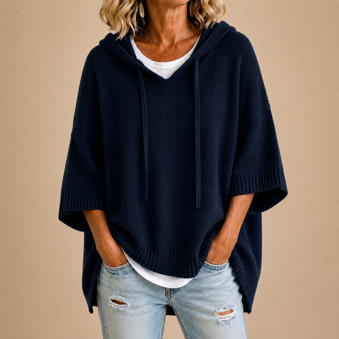 Eléonore | Pull poncho à capuche et manches courtes