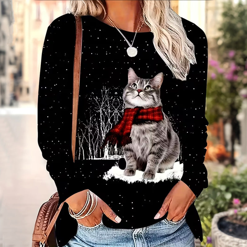 T-Shirt Décontracté À Imprimé Chat