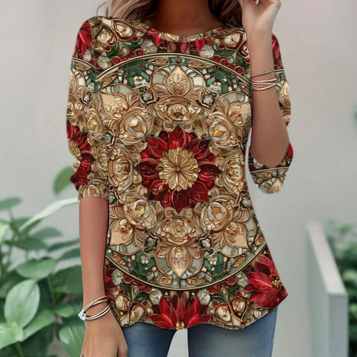 【Manches Longues】T-Shirt À Imprimé Floral Vintage