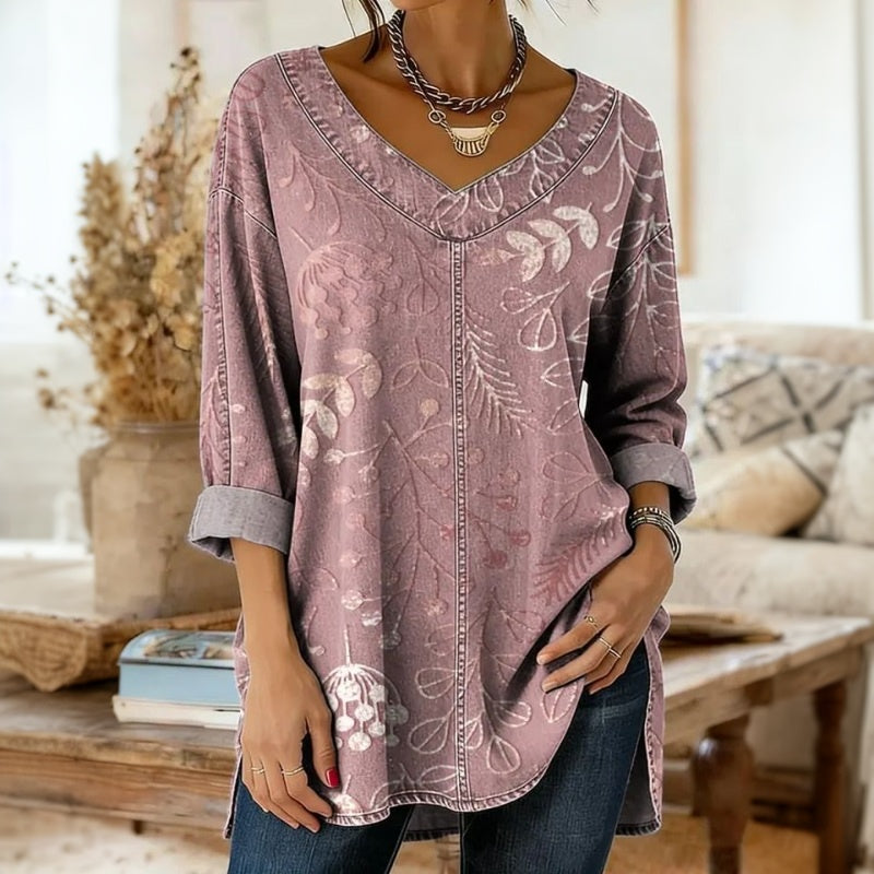 Blouse À Imprimé Feuilles Vintage