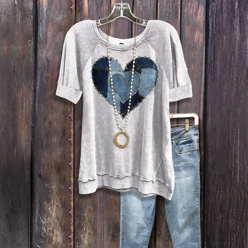 T-Shirt Vintage À Imprimé Coeur