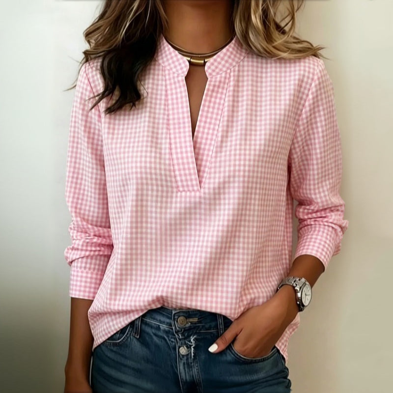 【Manches Longues】Blouse À Carreaux Décontractée