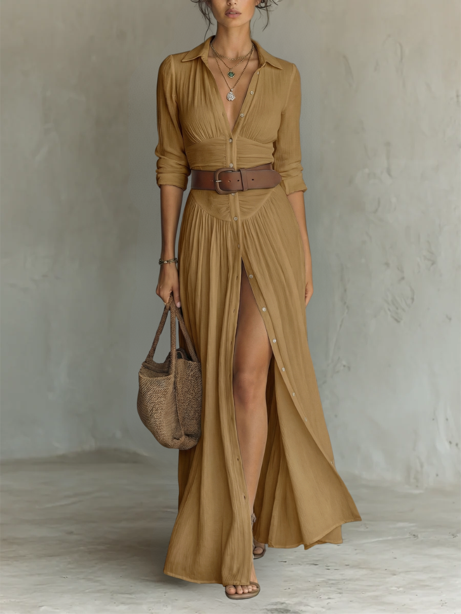 Céliane | Robe longue chemise boutonnée