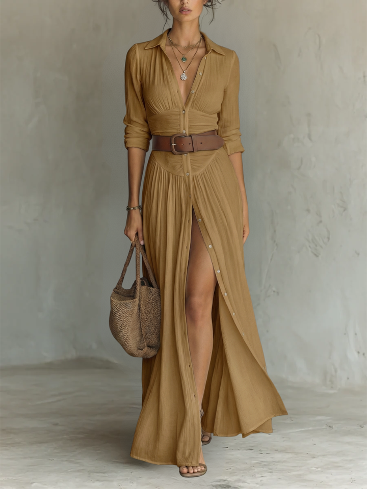 Céliane | Robe longue chemise boutonnée