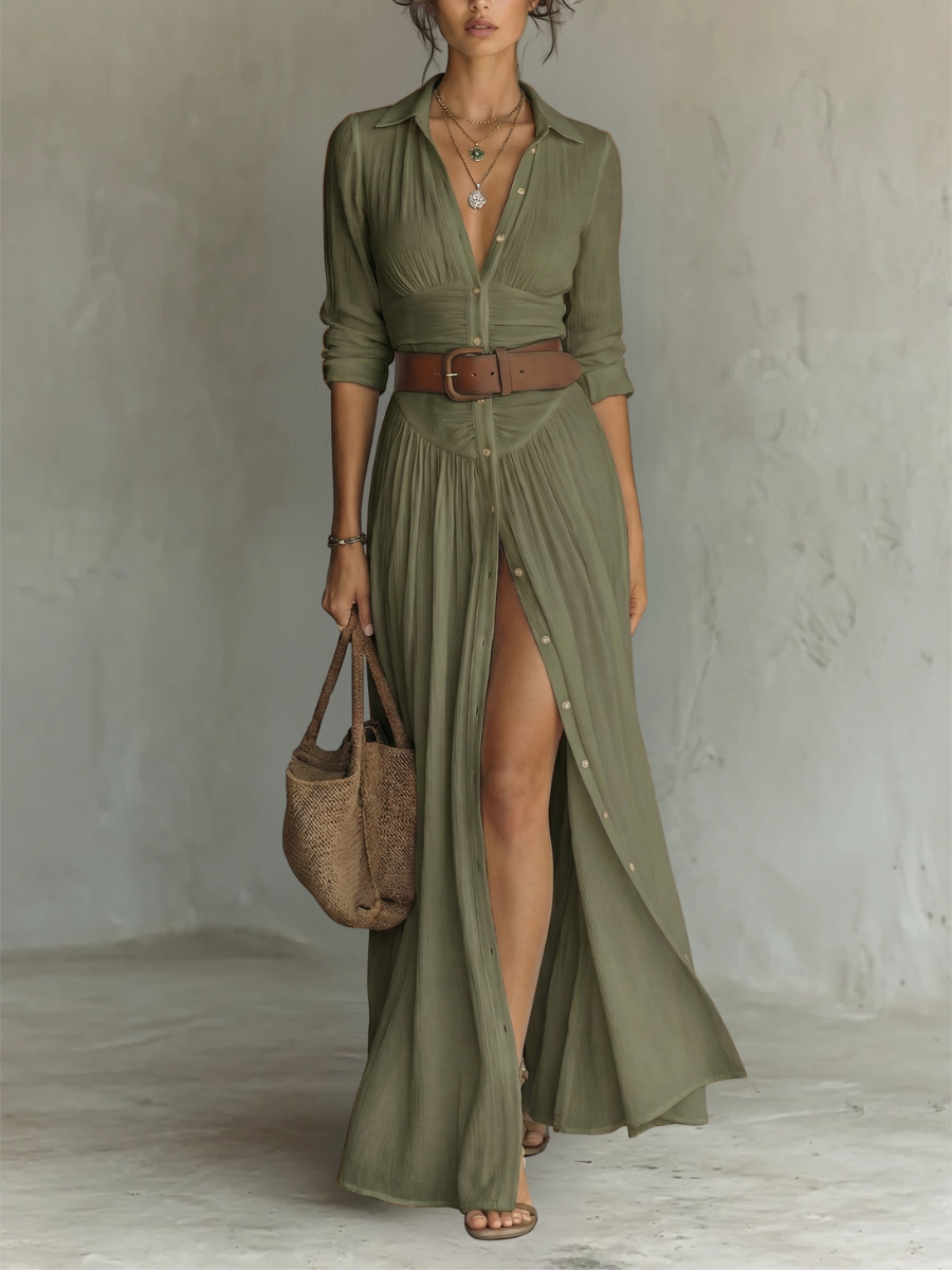 Céliane | Robe longue chemise boutonnée