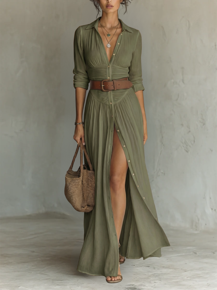 Céliane | Robe longue chemise boutonnée