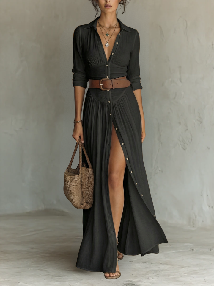Céliane | Robe longue chemise boutonnée