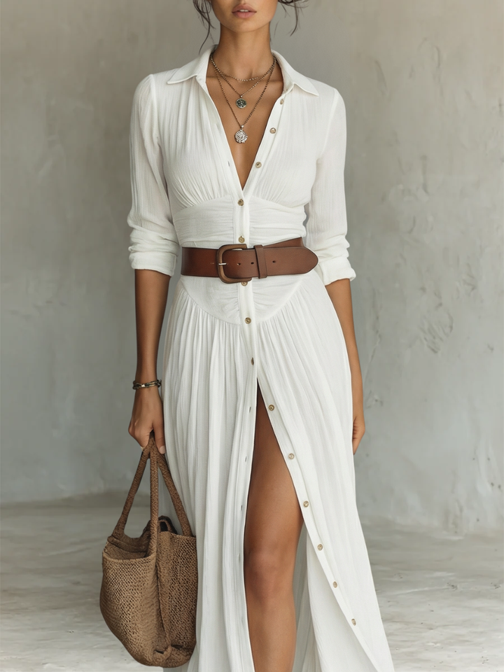 Céliane | Robe longue chemise boutonnée