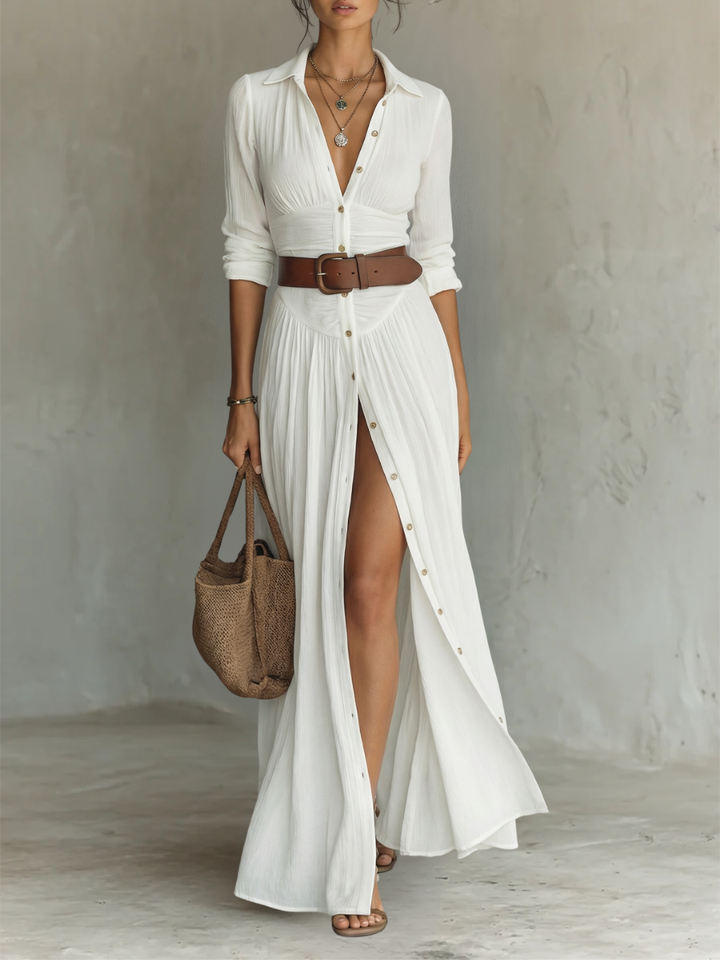 Céliane | Robe longue chemise boutonnée