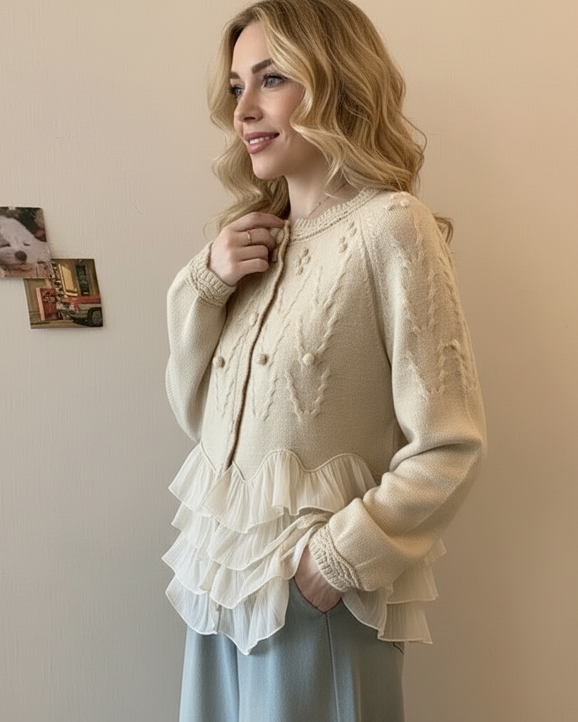 Cardigan élégant en maille avec volants