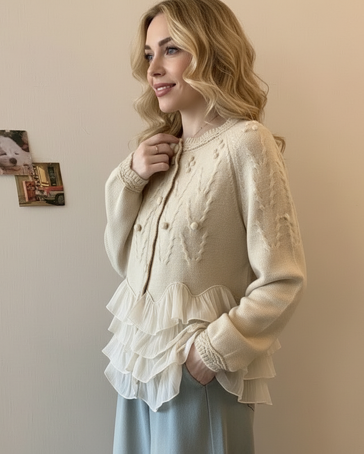 Cardigan élégant en maille avec volants