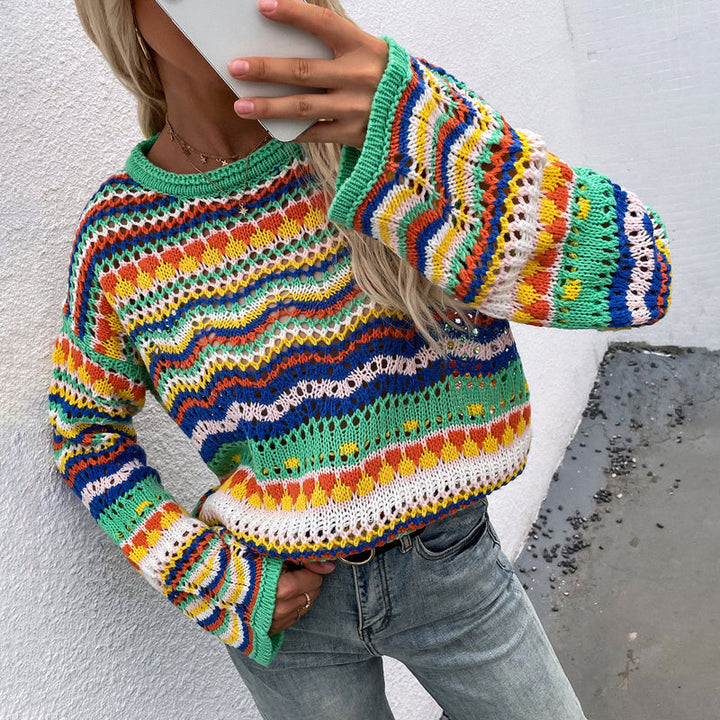 Pull En Tricot Rayé Colorées