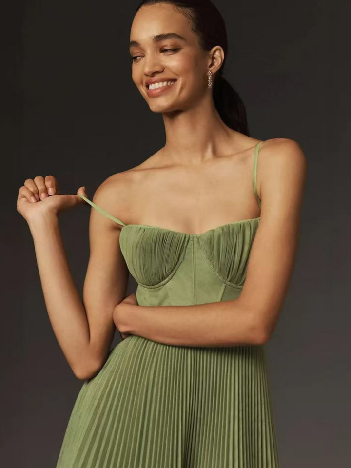 Lorna | Robe Midi Bustier Plissée