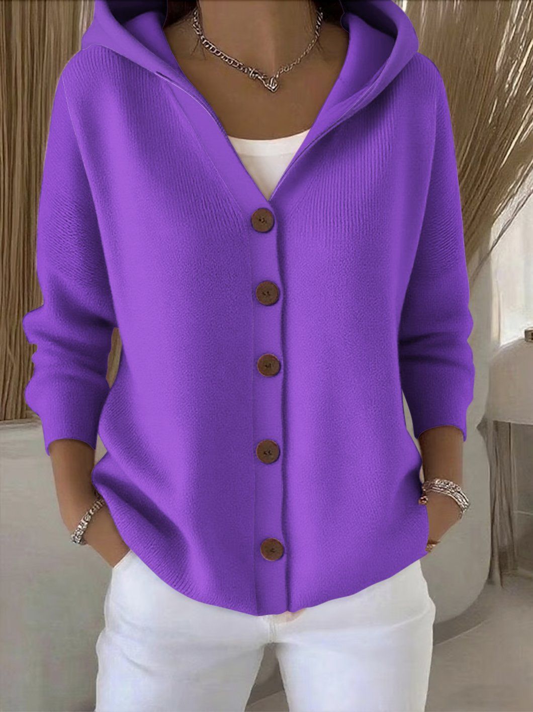 Ninon | Cardigan à capuche boutonné