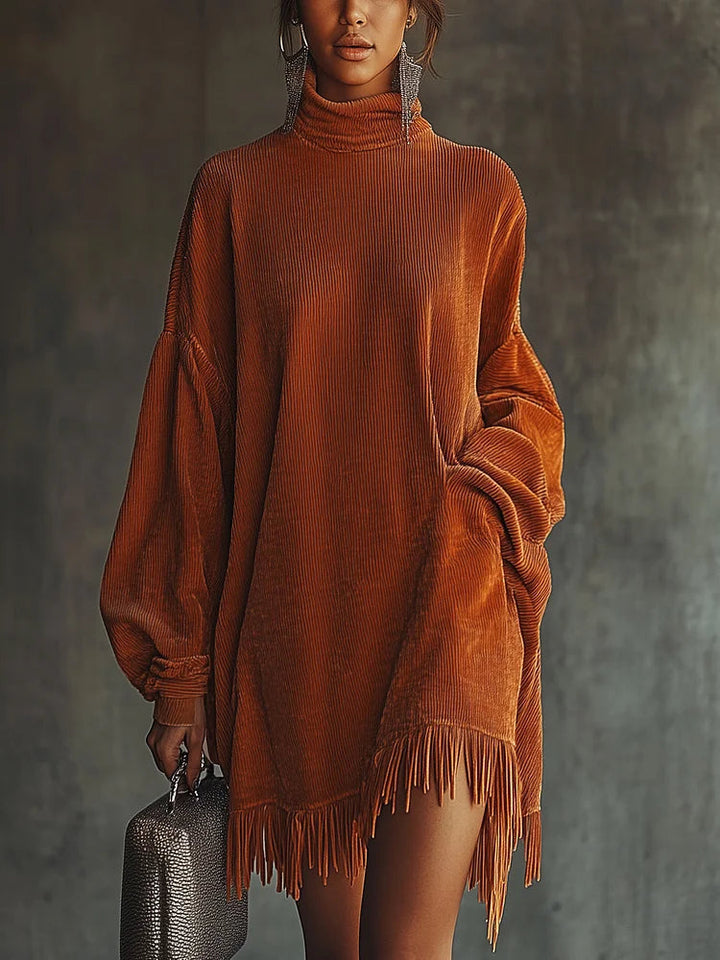 Robe oversize en velours côtelé avec franges