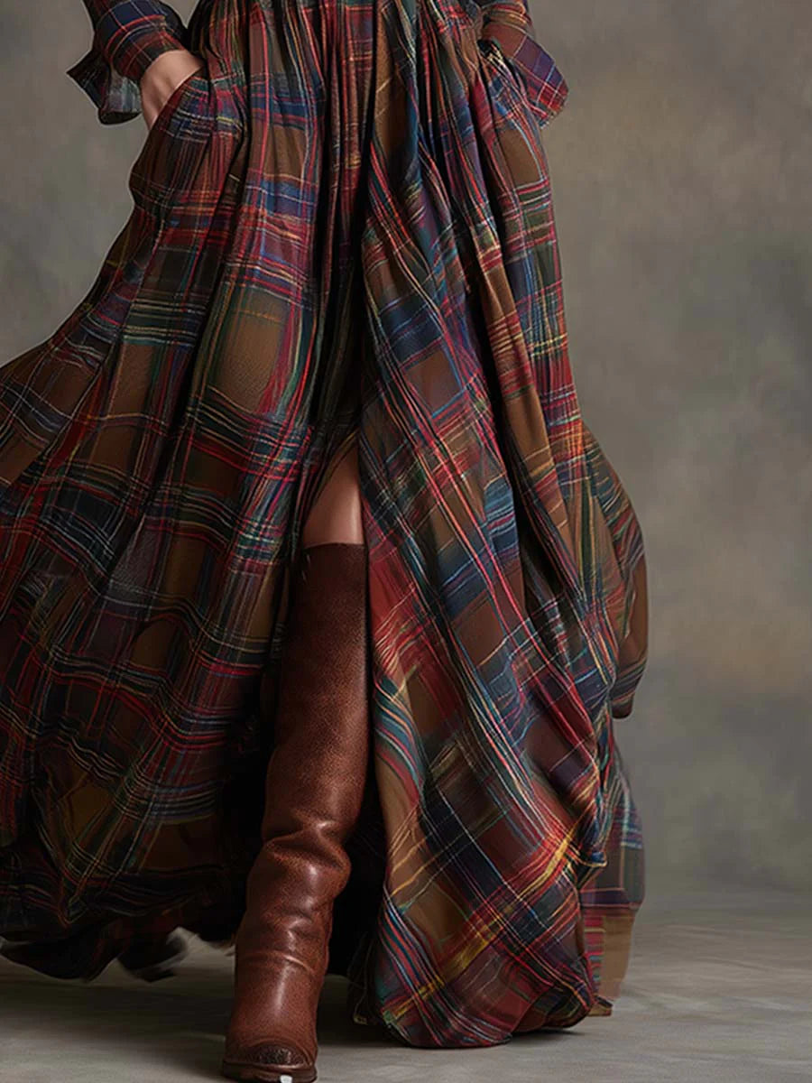 Nara™ | Robe Maxi à Carreaux Chic