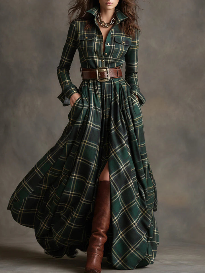 Nara™ | Robe Maxi à Carreaux Chic