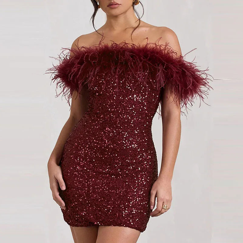 Rinna™ | Robe pailletée élégante à épaules dénudées