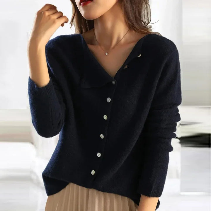 Adèle | Cardigan boutonné col asymétrique