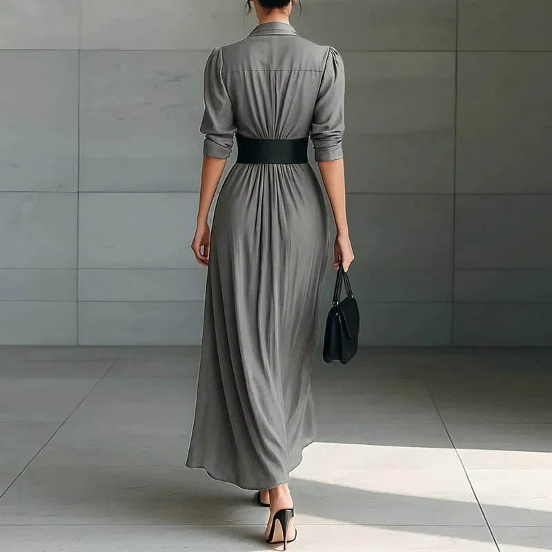 Robe longue chemise élégante avec ceinture