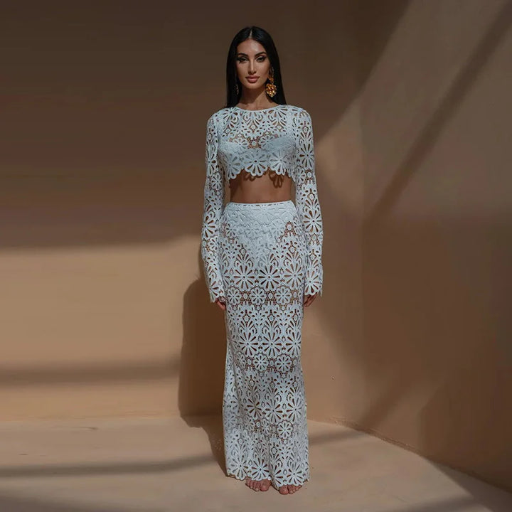 Dahlia™ | Ensemble en crochet fleuri avec jupe longue