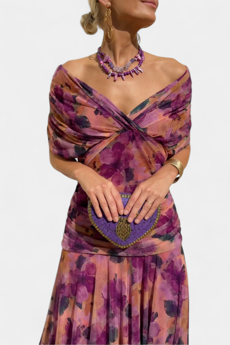 Robe Longue Alondra avec Imprimé Floral Féerique et Décolleté en V