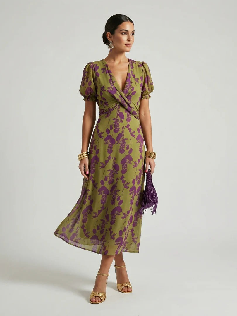 Violette | Robe mi-longue à imprimé floral