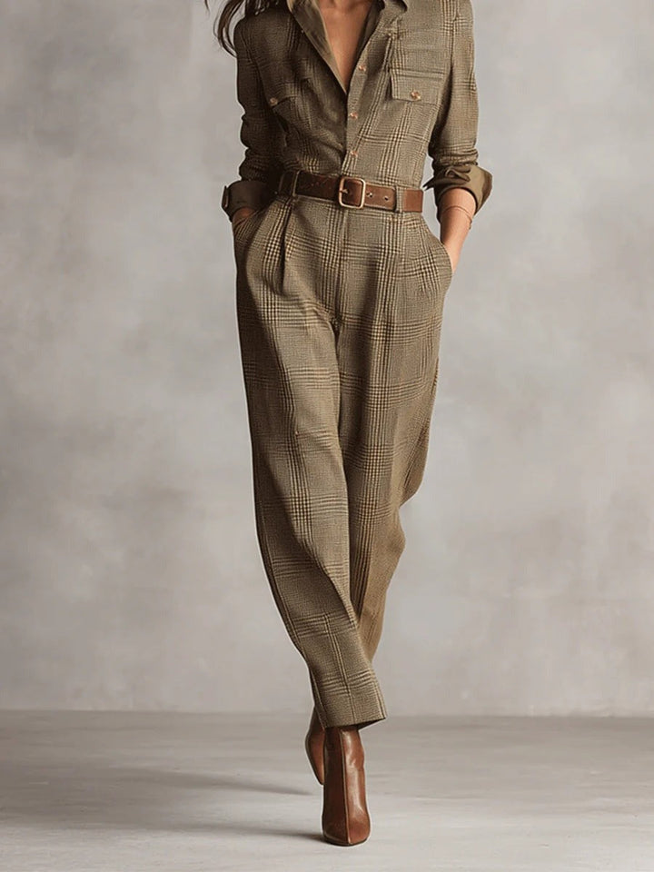 Combinaison à carreaux en tweed marron