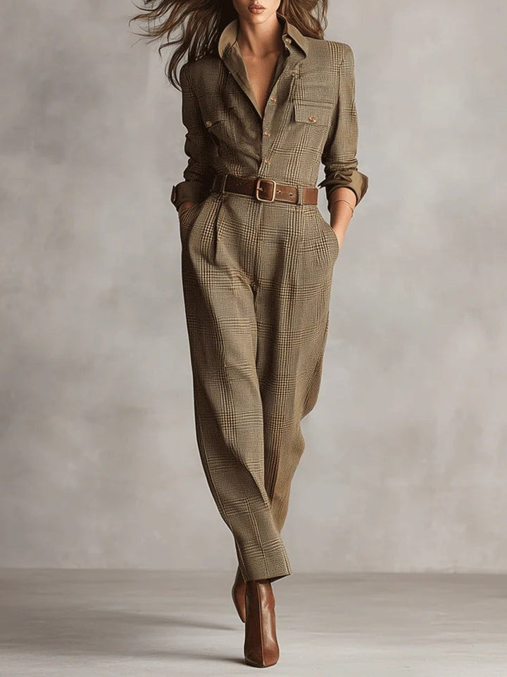 Combinaison à carreaux en tweed marron
