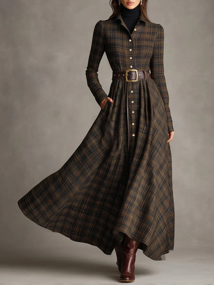 Robe chemise longue à carreaux avec ceinture assortie