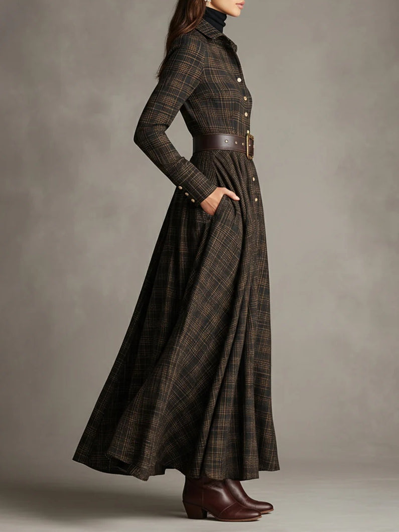 Robe chemise longue à carreaux avec ceinture assortie