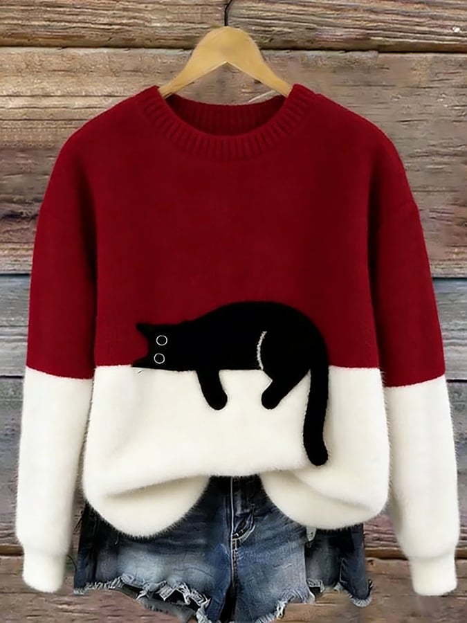 Minou | Pull bicolore motif chat