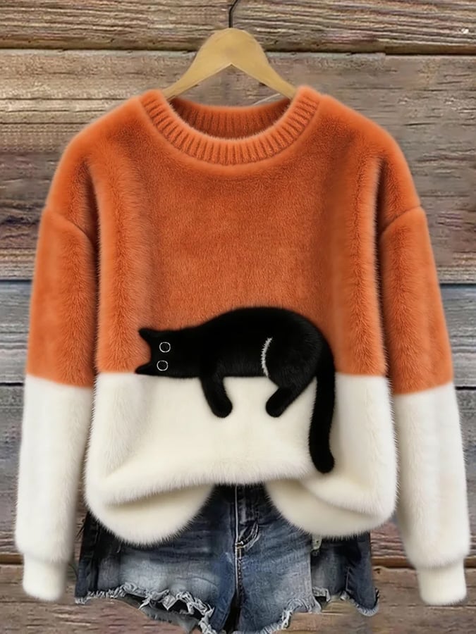 Minou | Pull bicolore motif chat