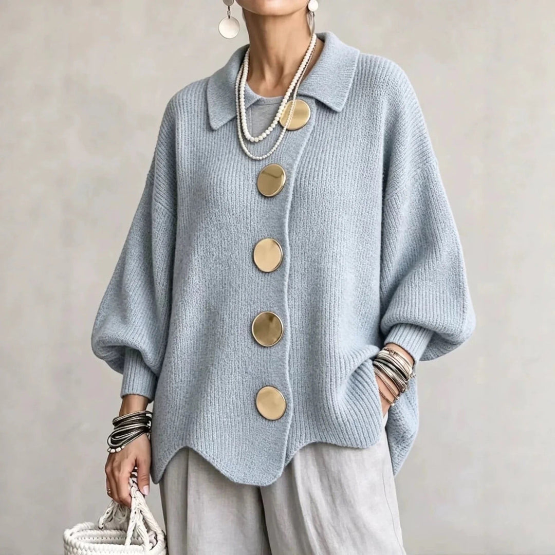 Hélène | Cardigan oversize à grands boutons dorés