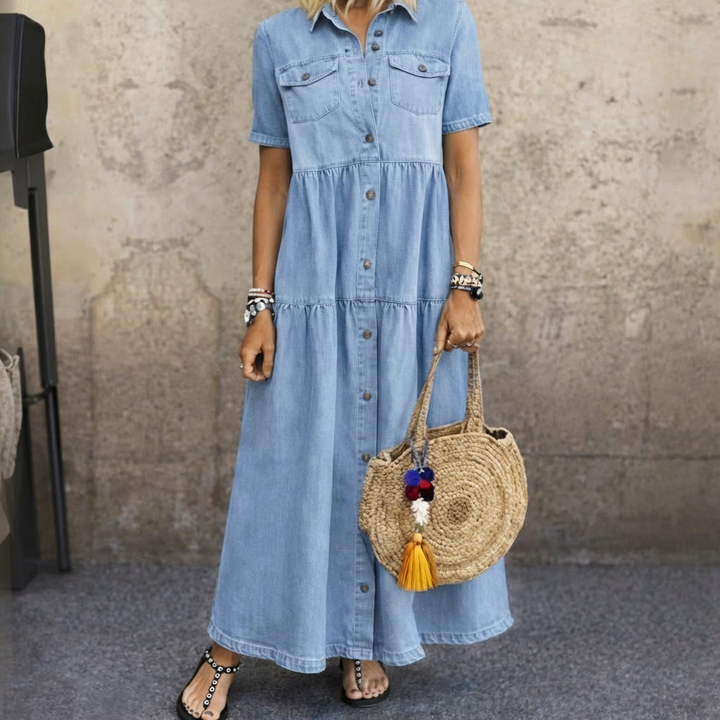 Margaux | Robe longue boutonnée style chemise