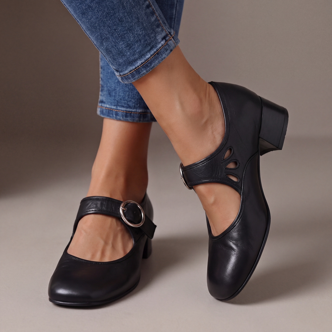 Vivette | Escarpin rétro à lanière et talon carré