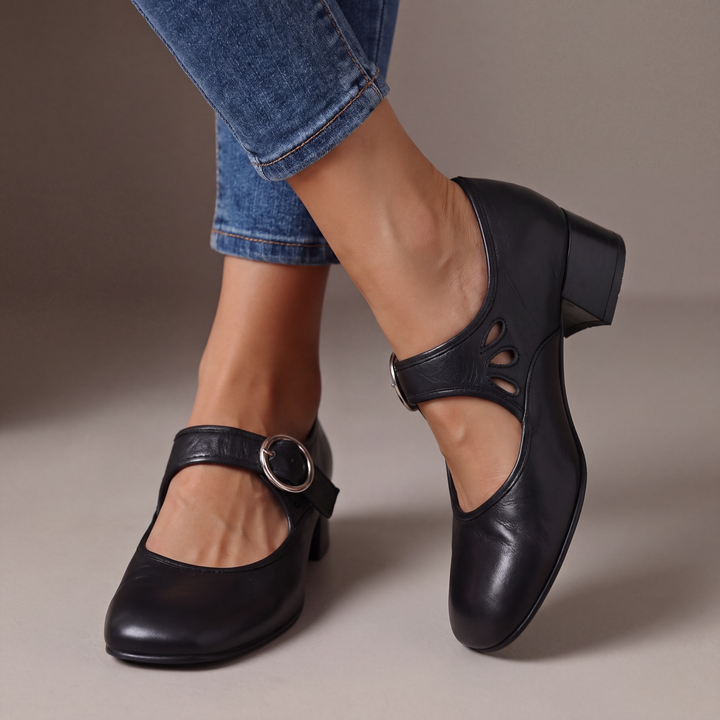 Vivette | Escarpin rétro à lanière et talon carré