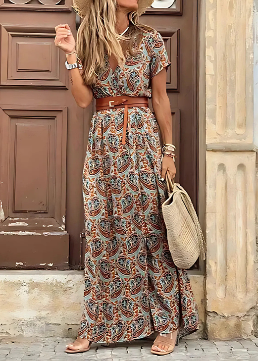 Romy – Robe longue bohème à taille froncée