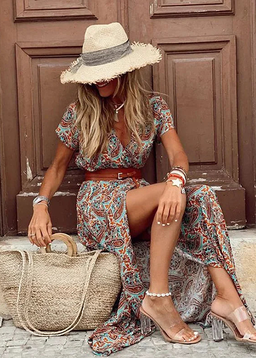 Romy – Robe longue bohème à taille froncée