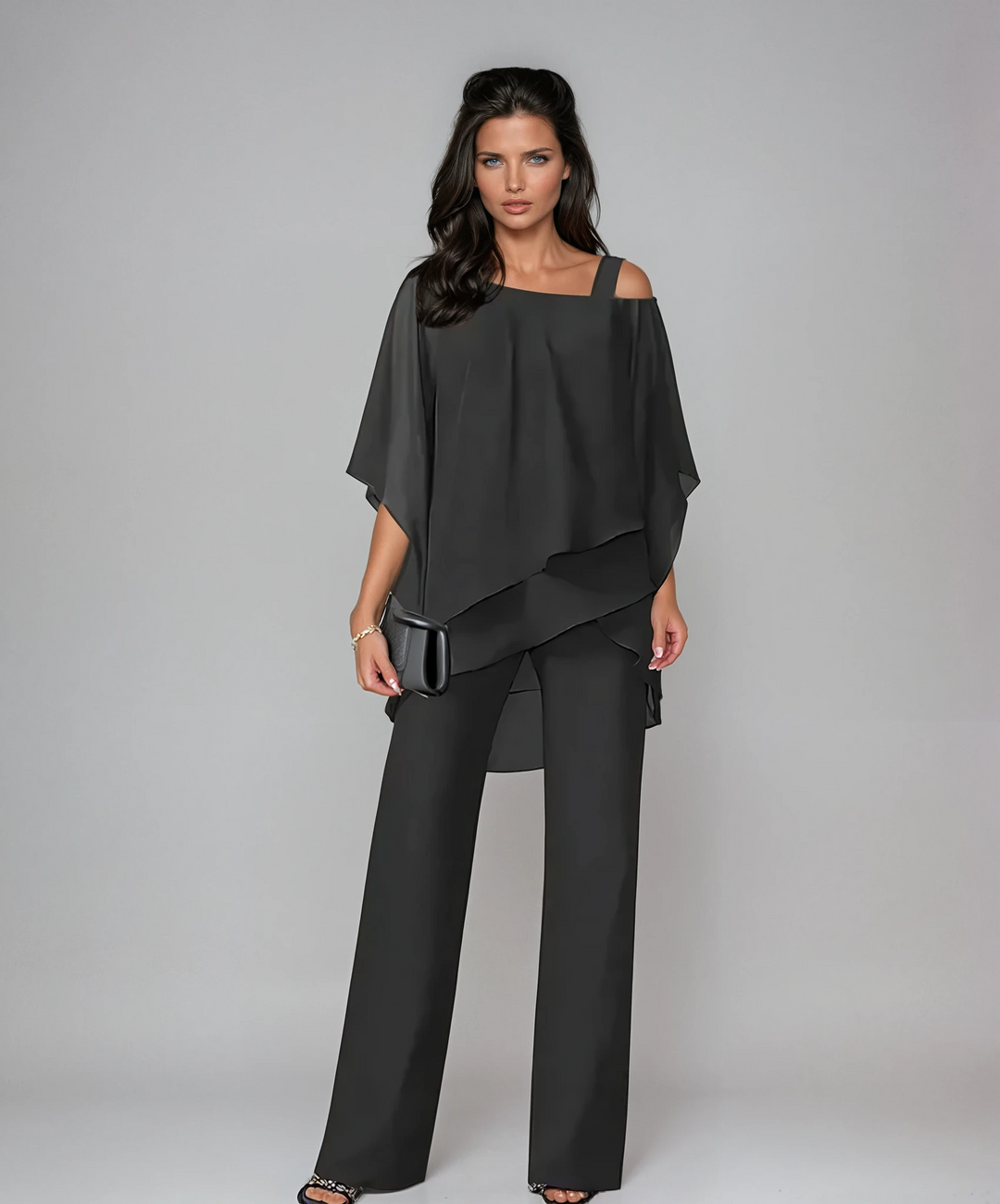 Nathalie | Ensemble pantalon blanc à top asymétrique