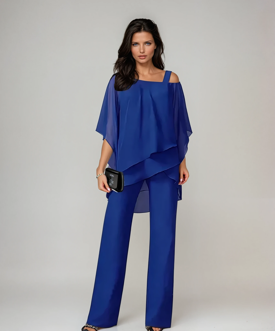 Nathalie | Ensemble pantalon blanc à top asymétrique