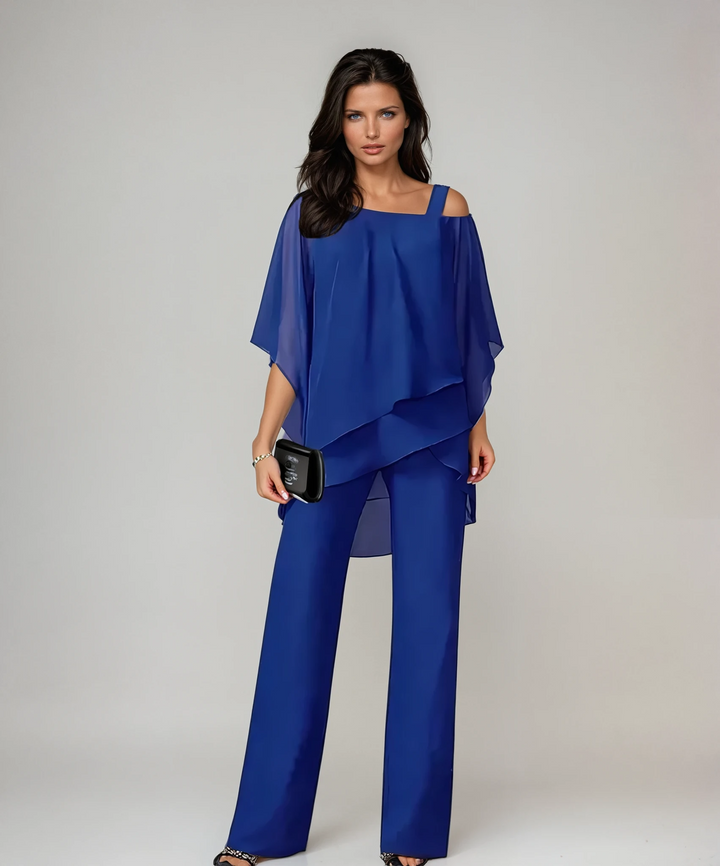 Nathalie | Ensemble pantalon blanc à top asymétrique