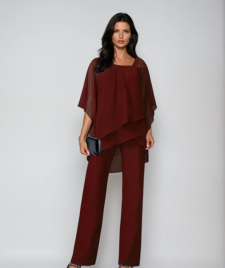 Nathalie | Ensemble pantalon blanc à top asymétrique