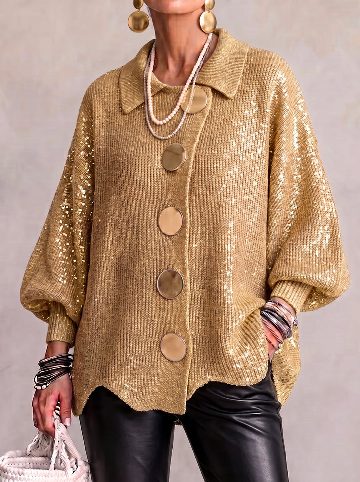 Hélène | Cardigan oversize à grands boutons dorés