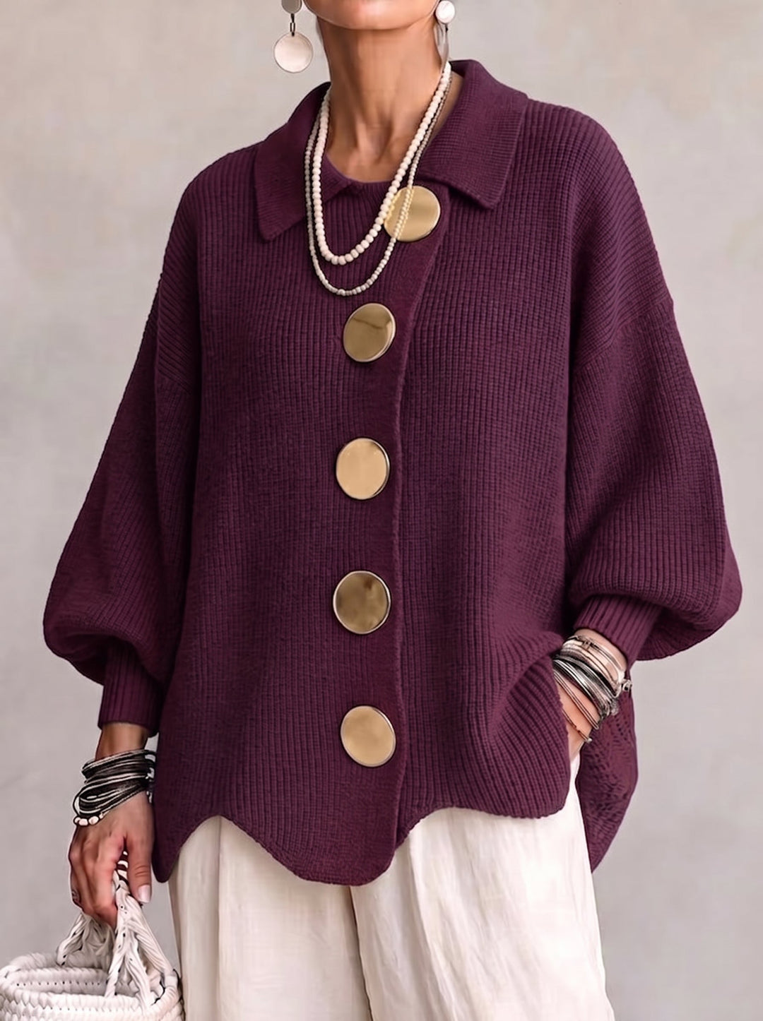 Hélène | Cardigan oversize à grands boutons dorés