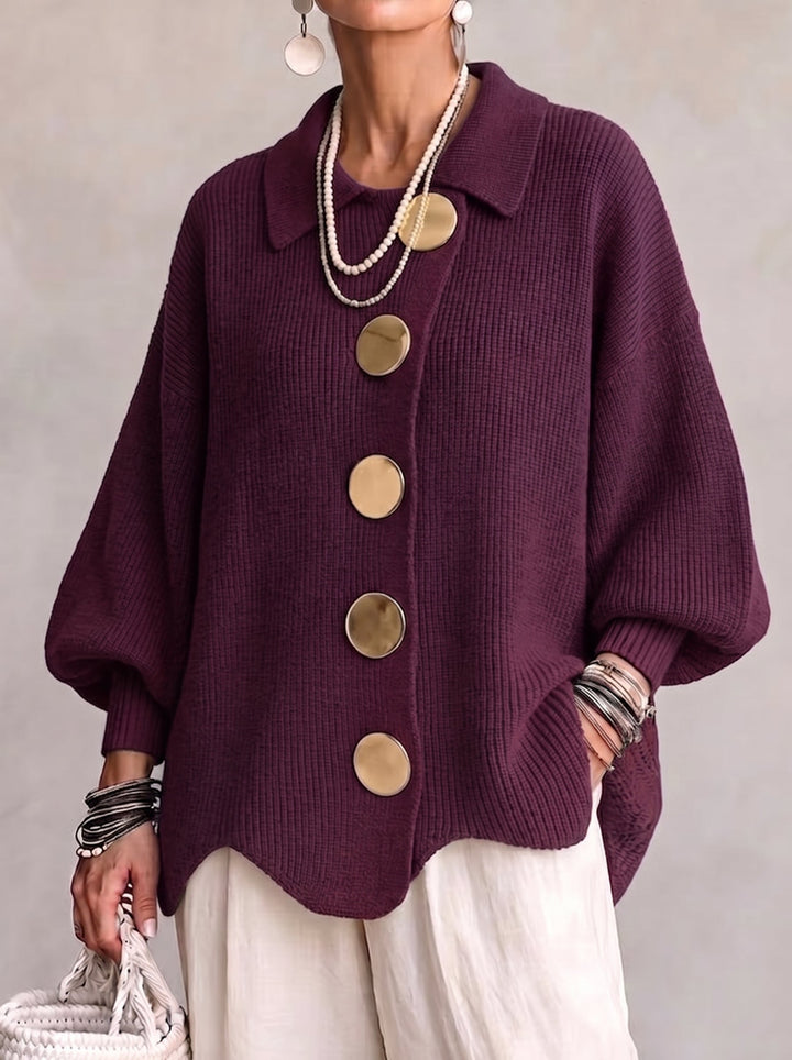 Hélène | Cardigan oversize à grands boutons dorés