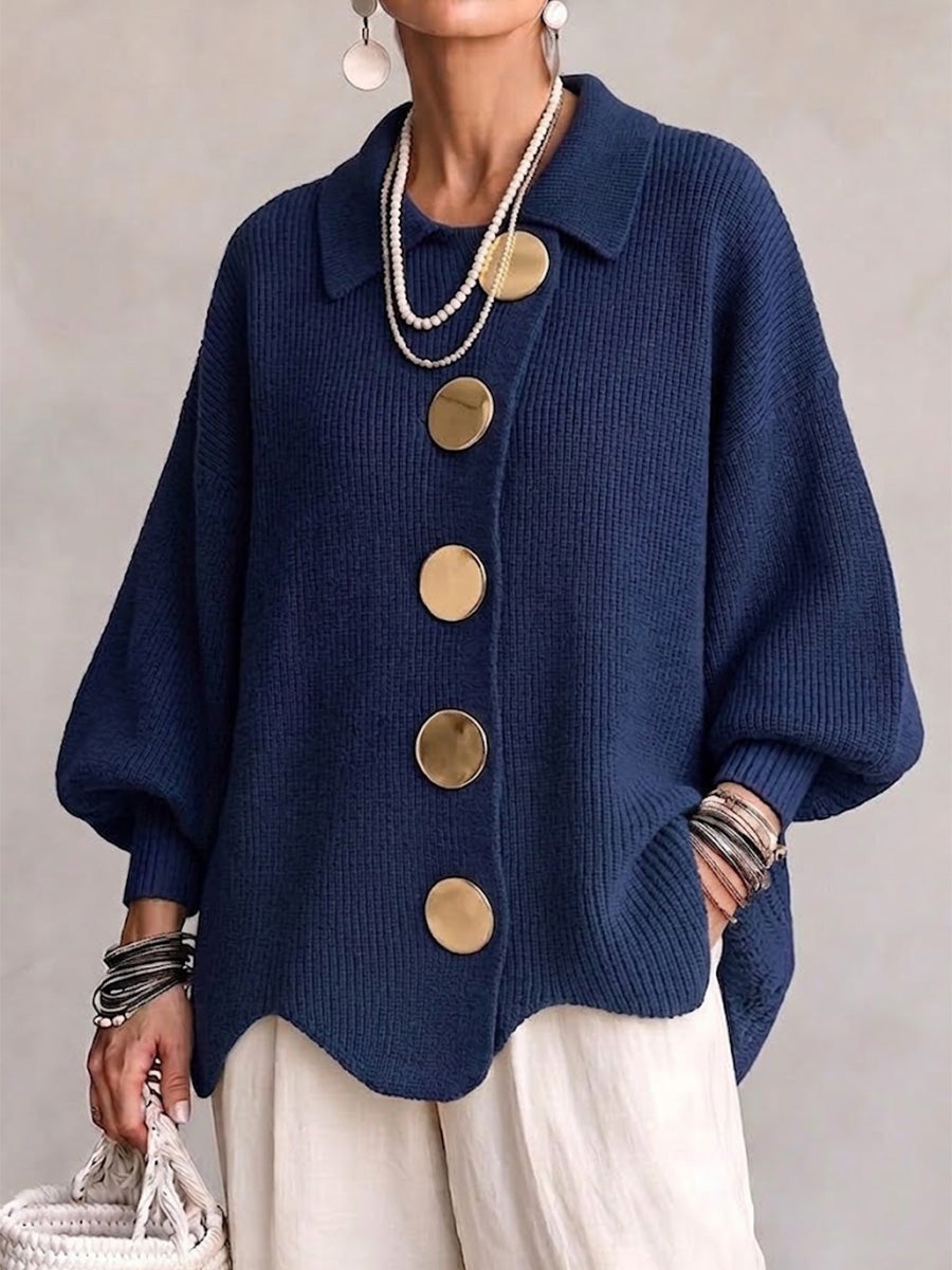 Hélène | Cardigan oversize à grands boutons dorés