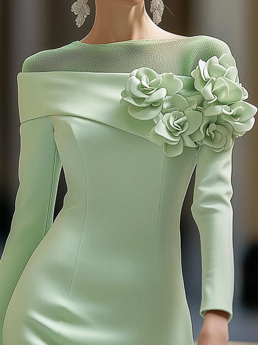 Robe de luxe épaules dénudées avec détails floraux