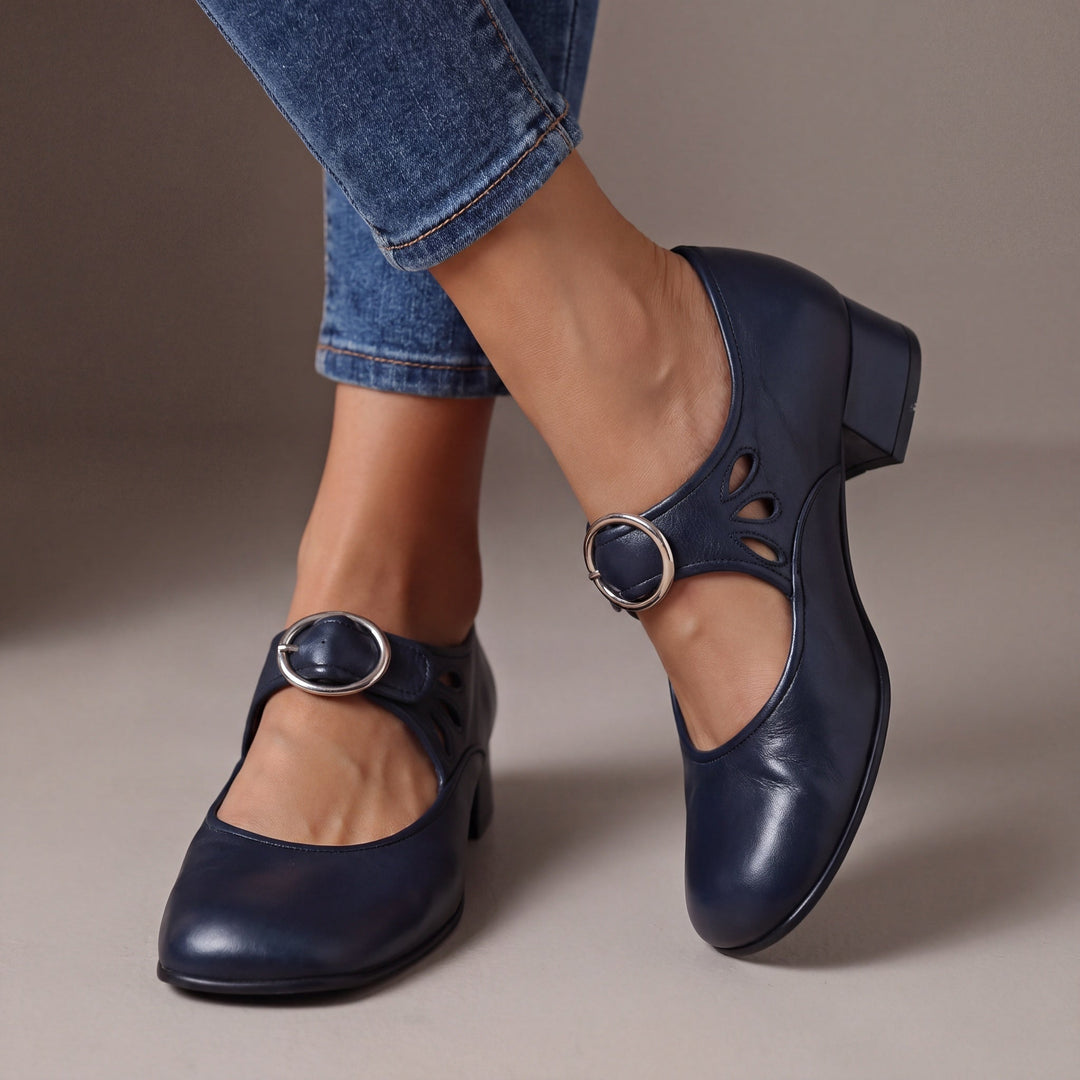 Vivette | Escarpin rétro à lanière et talon carré