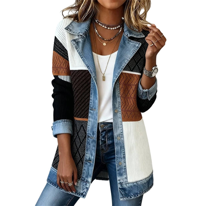 Corinne | Veste bimatière denim et maille